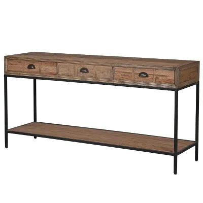 Shabby Chic Rustic Style 3 Drawer Console Table With Shelf