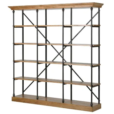 Large Industrial Iron Framed Display Shelving Unit With Oak Shelving