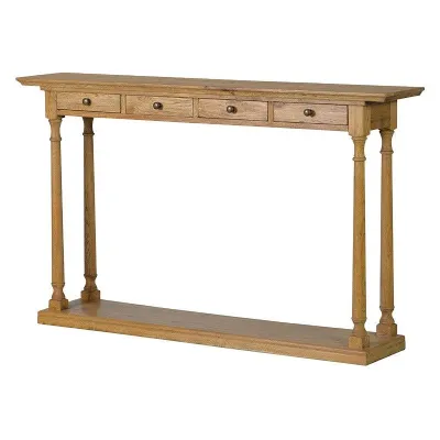 Shabby Chic Rustic Style Oak 4 Drawer Console Table