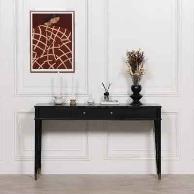 Black Mahogany Console Table with Brass Detailing