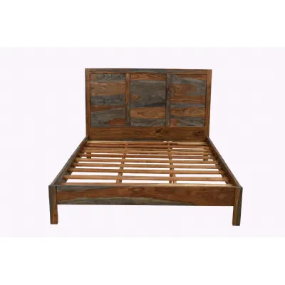 Modern Sheesham Wood King Size Bed with Grey and Rosewood Finish