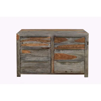 Modern Sheesham Wood 6 Drawer Chest with Grey and Rosewood Finish
