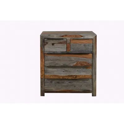 Modern Sheesham Wood 2 Over 3 Chest with Grey and Rosewood Finish