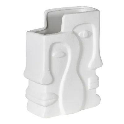 Large White Porcelain Faces Vase