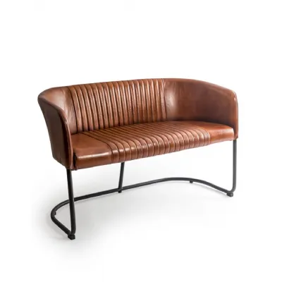 Industrial Vintage Brown Leather 2 Seater Sofa Iron Framed