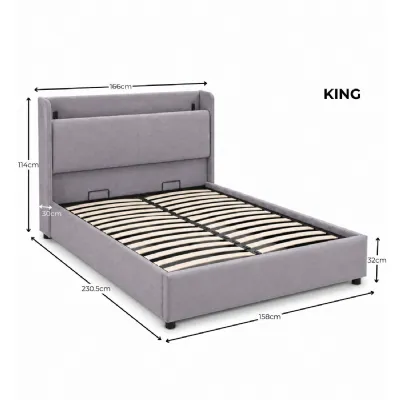 Blake Ottoman Bed Frame With Storage Headboard And Usb Charging Grey Chenille, King