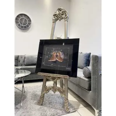 Sitting Angel Gold Wings Glitter Wall Art Black Mirror Frame