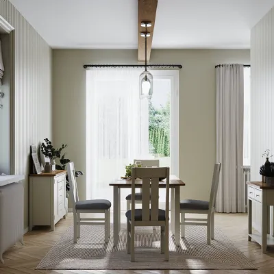 Modern Style Grey Painted and Oak Square Top 4 Seater Dining Table