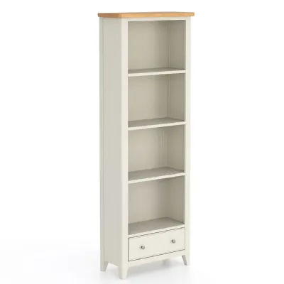 Modern Grey Painted Large Bookcase with Oak Top and 1 Drawer