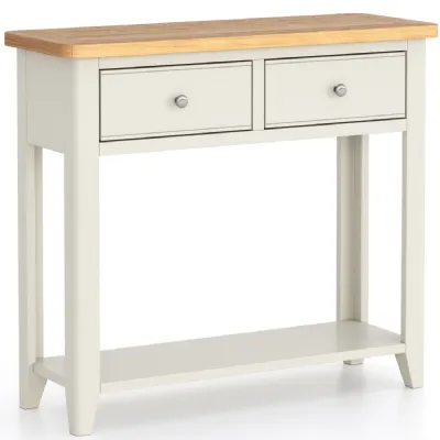Modern Grey Painted Oak Top Console Table with 2 Drawers and Lower Shelf