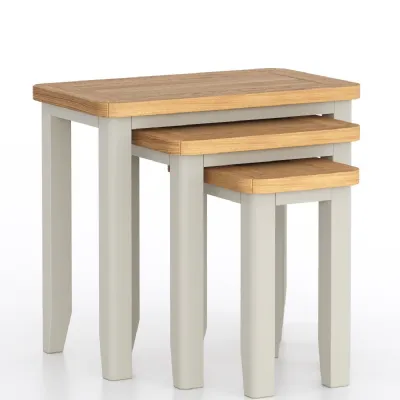 Classic Style Grey Painted Nest of 3 Tables with Natural Oak Tops