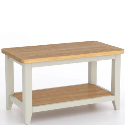 Modern Grey Painted and Solid Pine Rectangular Coffee Table with Shelf