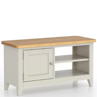 Modern Grey Painted Oak Top TV Cabinet with Door and Open Shelves