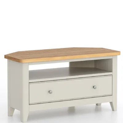 Classic Style Grey Painted Oak Top Corner TV Cabinet with Shelf