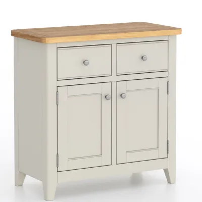 Farmhouse Style Grey Painted 2 Door 2 Drawer Small Sideboard with Oak Top
