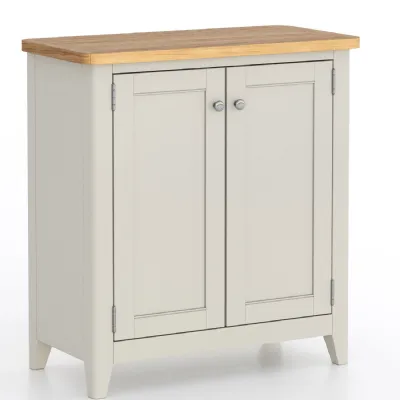 Modern Grey Painted 2 Door Shoe Cabinet with Oak Top