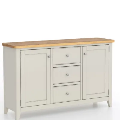 Modern Grey Painted 2 Door 3 Drawer Sideboard with Oak Top
