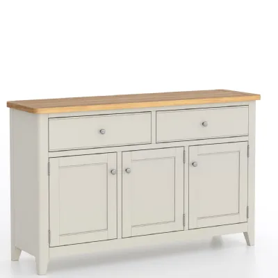 Modern Painted Grey Solid Pine Oak Top Large 3 Door 2 Drawer Sideboard