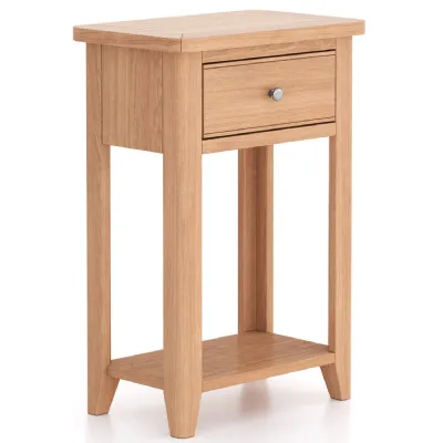 Natural Solid Oak Telephone Table with Drawer and Lower Shelf