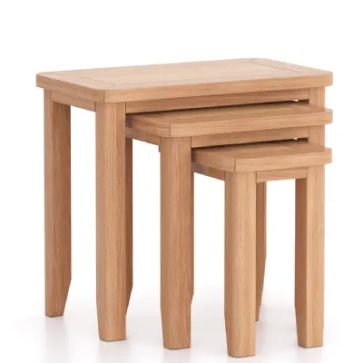 Modern Natural Solid Oak Nest of 3 Living Room Side Tables