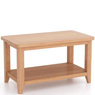 Natural Solid Oak Coffee Table with Lower Shelf