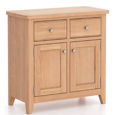 Modern Oak Small Sideboard with 2 Doors 2 Drawers and Oak Veneer Panels