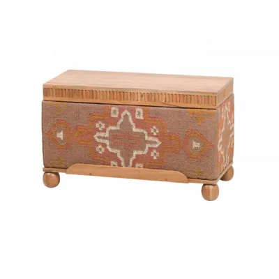 Patterned Kilim Style Wooden Storage Ottoman with Lift Up Lid