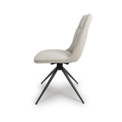Cream Easy Clean Fabric Swivel Dining Chair Black Metal Legs