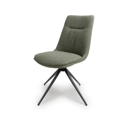 Green Easy Clean Fabric Swivel Dining Chair Black Metal Legs