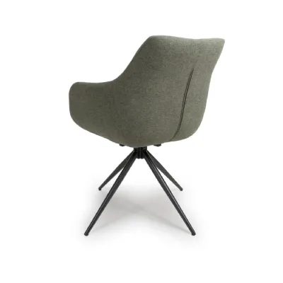 Green Easy Clean Fabric Carver Swivel Dining Chair Black Legs