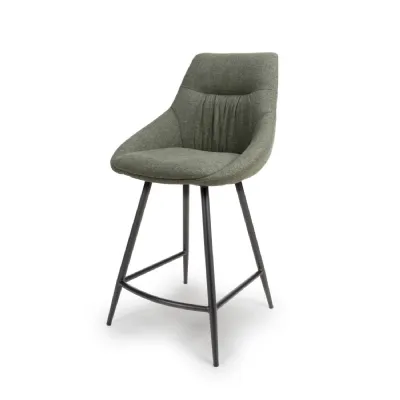Green Fabric Counter Bar Chair Black Metal Legs