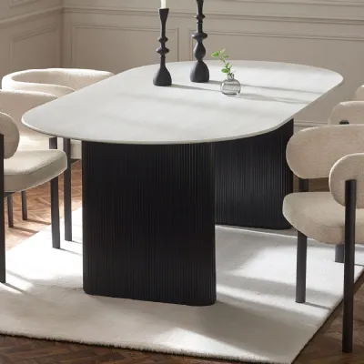 Bolivia 220cm White Marble Effect Oval Dining Table