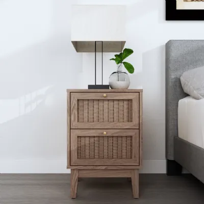 Oak 2 Drawer Bedside Cabinet with Gold Metal Handles