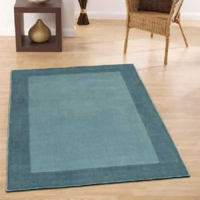 Origins Borders Modern Handloom Woven Pure Wool Rug in Duck Egg 160x230cm