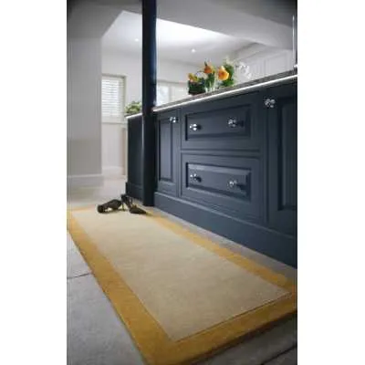 Origins Borders Handloom Woven Pure Wool Rug in Ochre and Grey 160x230cm