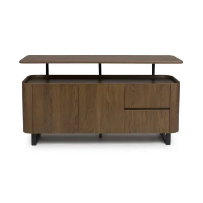 Smoked Oak Wooden 2 Doors 2 Drawers Sideboard Metal Legs
