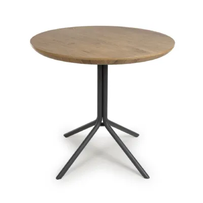 Rustic Oak Wooden Small Round 80cm Dining Table 4 Seat