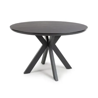 Black Wooden Small Round 120cm Dining Table 4 Seat