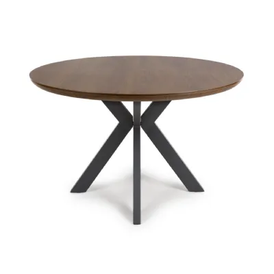 Smoked Oak Wooden Small Round 120cm Dining Table 4 Seat