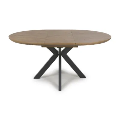 Rustic Oak Round to Oval Extending Dining Table 120 to 160cm