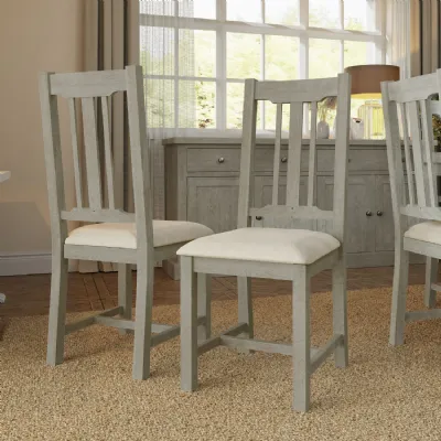 Bowood Pair of Fabric Seat Dining Chairs Solid Wood Limewash