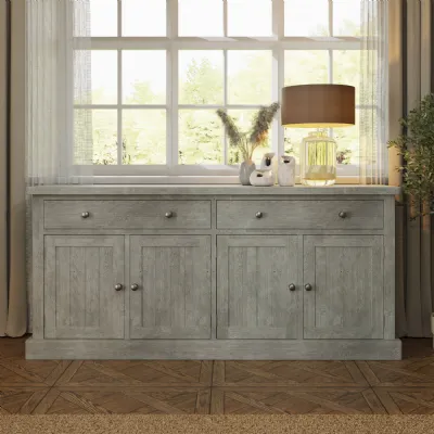 Bowood Large Straight Sideboard 4 Door Solid Wood Limewash