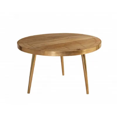 Light Natural Wood Gold Round Coffee Table Metal Legs