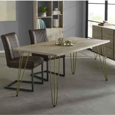 Light Mango Wood 160cm Large Dining Table Gold Hairpin Legs