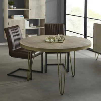 Light Wood 120cm Small Round Dining Table Hairpin Legs