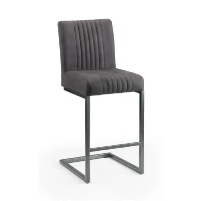 Retro Grey Faux Leather Upholstered Bar Stool with Metal Frame