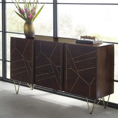 Retro Dark Gold Wood 2 Door 3 Drawer 160cm Wide Sideboard