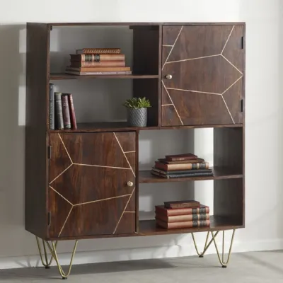 Dark Wood 2 Door Display Cabinet Gold Hairpin Legs