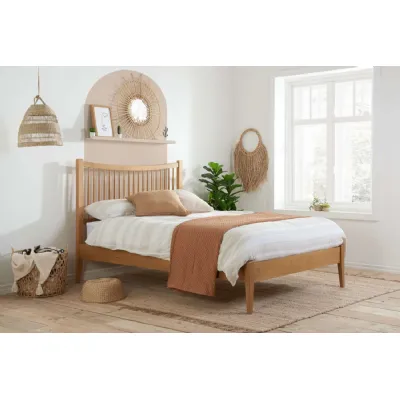 Brown Oak 135cm Double Bed with Spindled Headboard