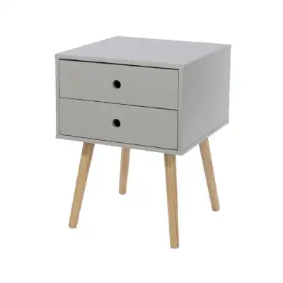 scandia, 2 drawer and wood legs bedside cabinet